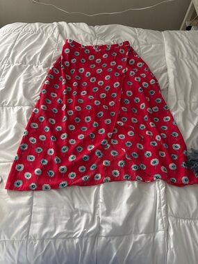 J. Crew Red Floral A-Line Midi Skirt